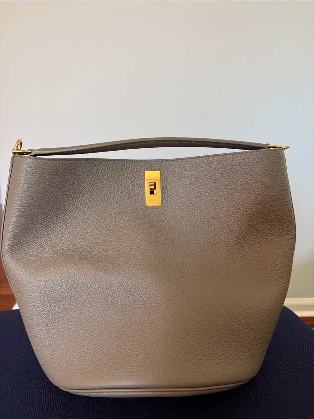 Celine Taupe Leather Shoulder Hobo with Gold Hardware